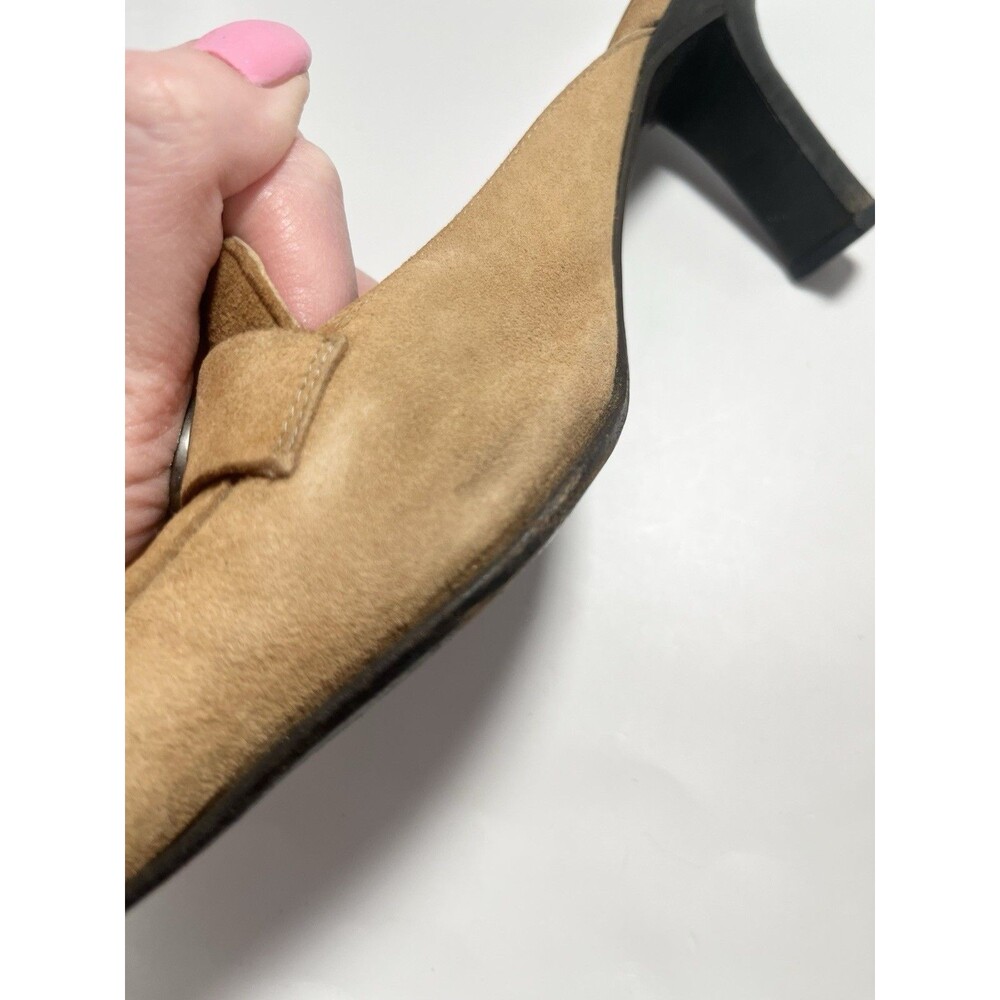 GUCCI Mules Tan Suede Kitten Heels GG Logo Slip On Vintage TOM FORD Era Sz 37 7 - Picture 5 of 16